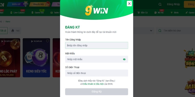 Hướng dẫn đăng ký tài khoản 9Win