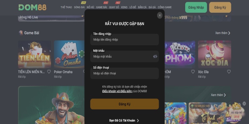 Các bước đăng ký hội viên của nhà cái Dom88